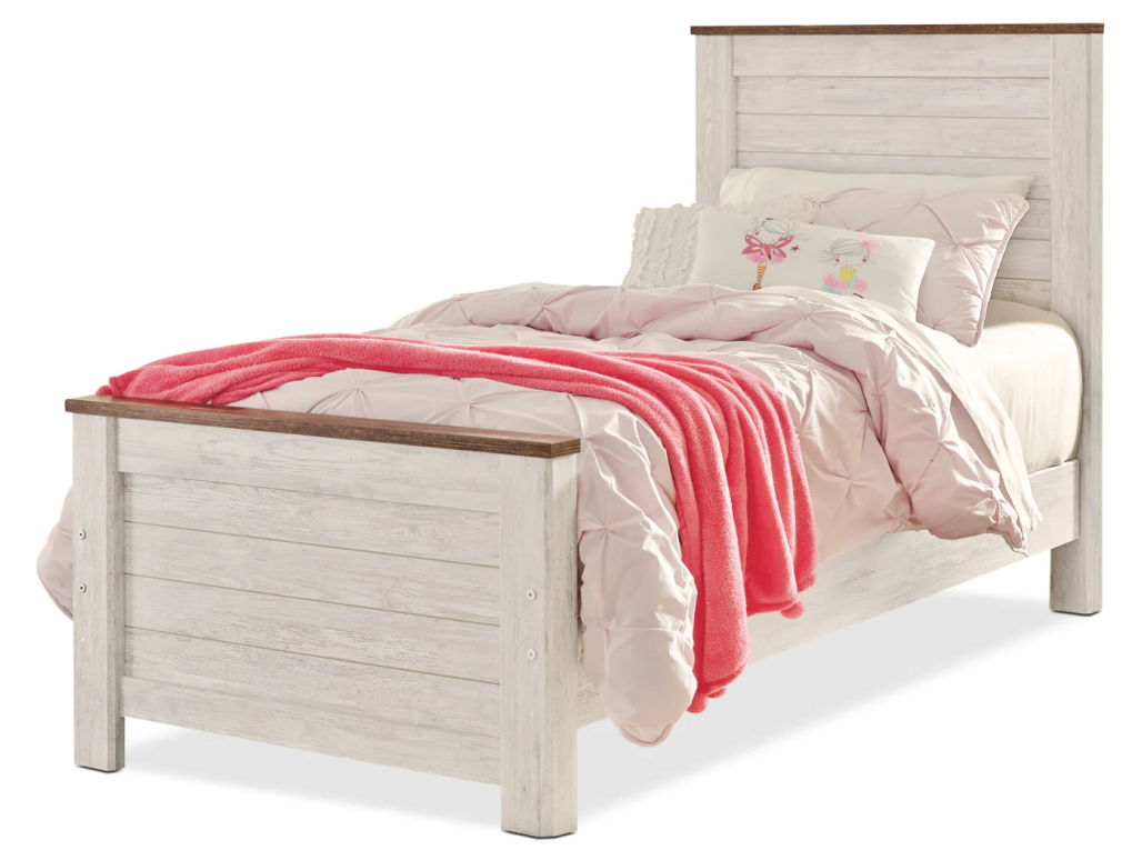 child bed with pink duvet