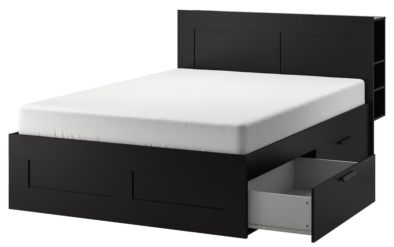 large bed with black headboard